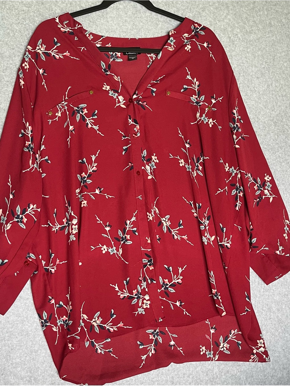 Simply Emma Red Floral Button-Front Blouse